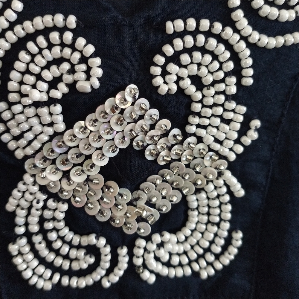 Preston & York Dark Navy V Neck w Beads & Sequins Tunic Top XL - Picture 3 of 14